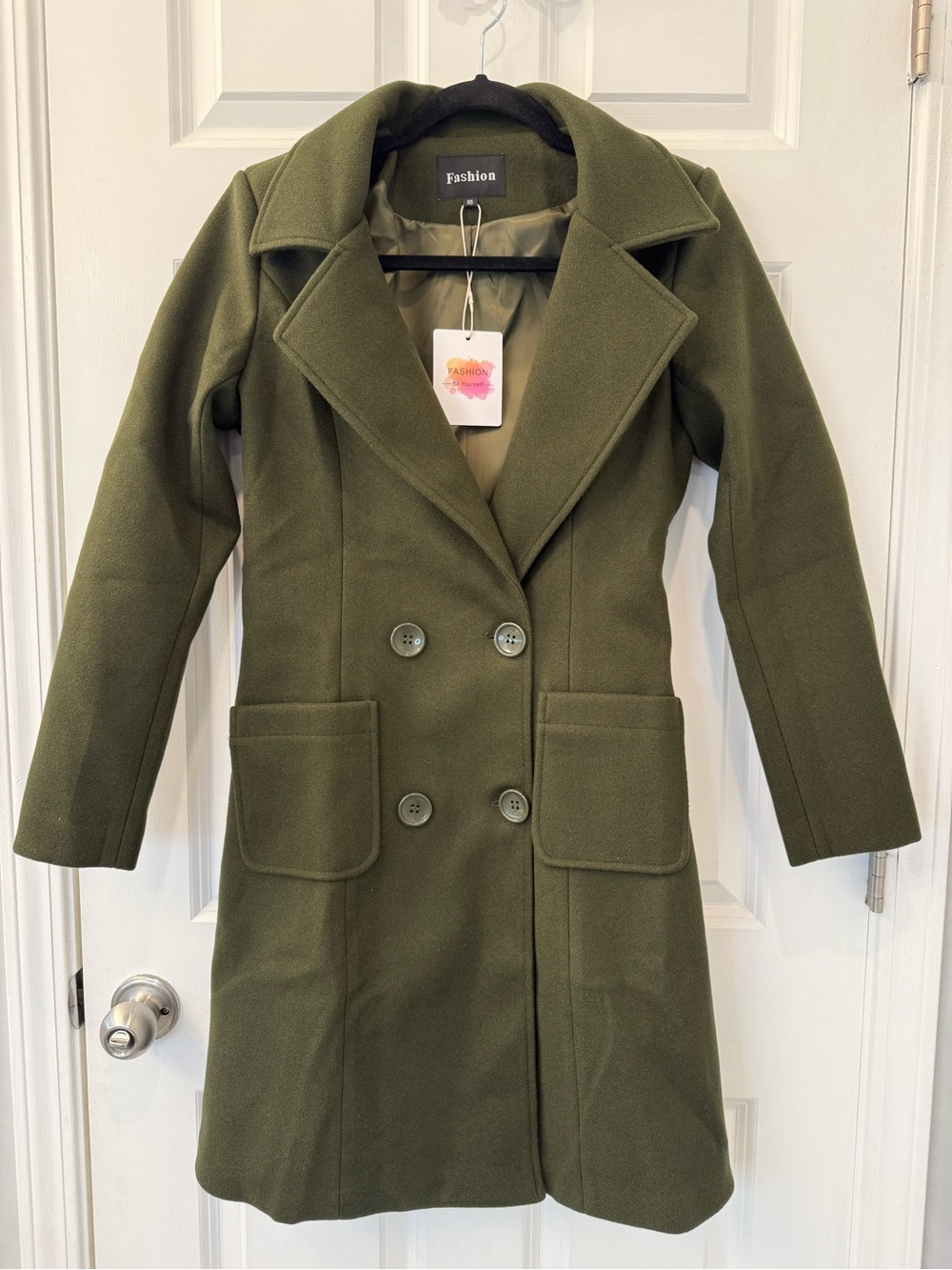 NWT Fashion Collection Women’s Double-Breasted Notch Lapel Wool Blend Coat XS